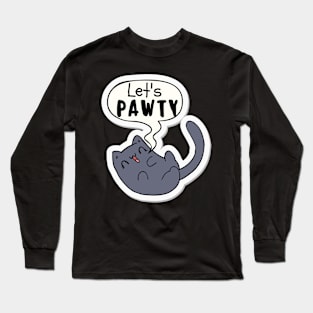 Let's Pawty Grey Cat Cartoon Long Sleeve T-Shirt